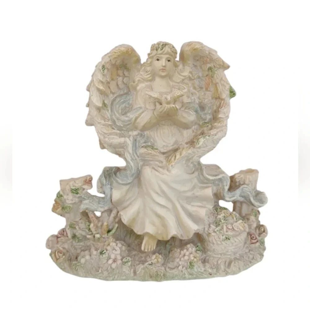 Angel Figurine in Rose Garden Resin